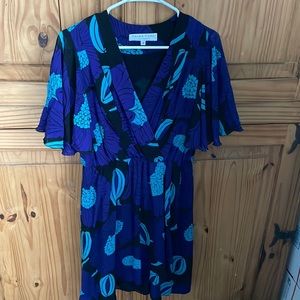 TRINA TURK LOS ANGELES Purple Aqua and Black 93% Silk Short Sleeve Dress Size 4